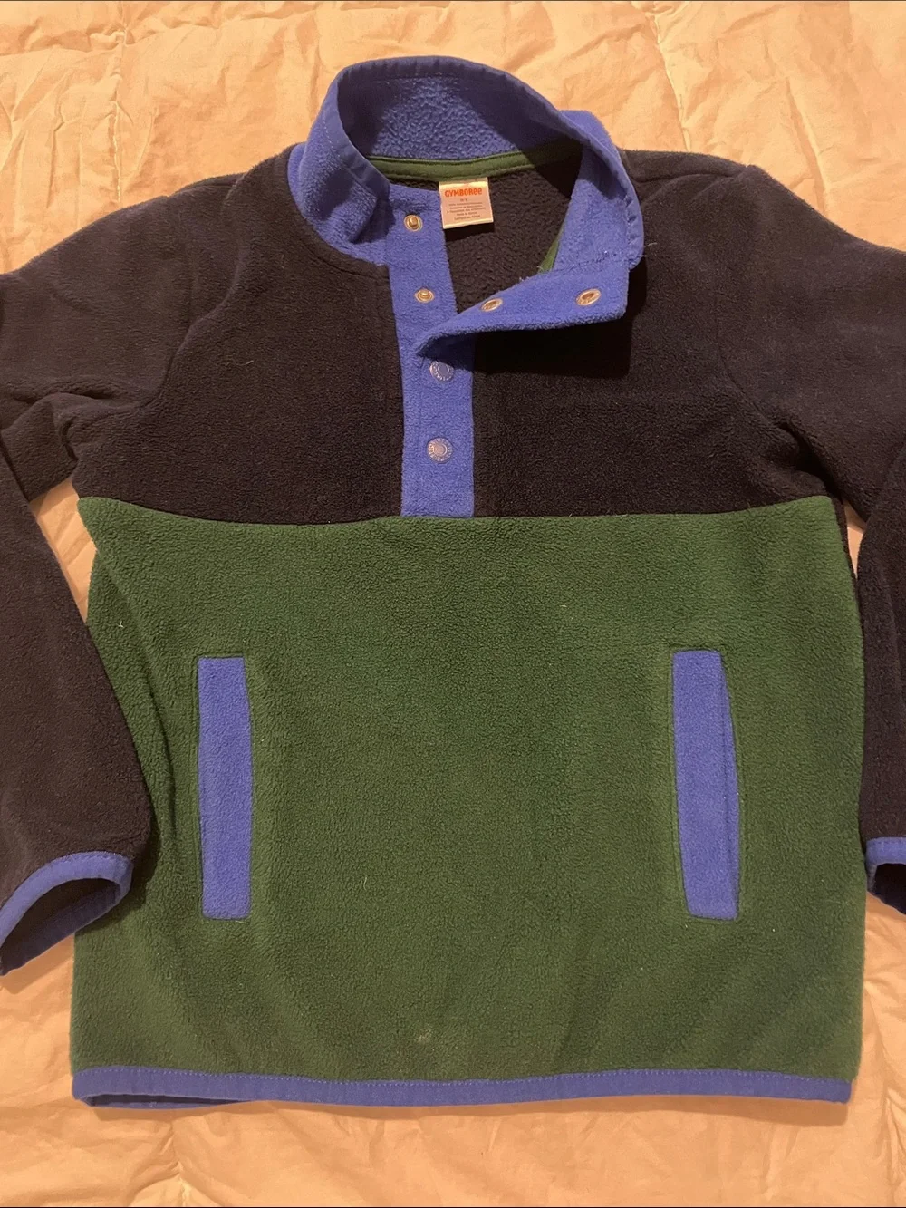 Gymboree Mavy, Royal Blue & Forest Green Snap-Placket Fleece Pullover